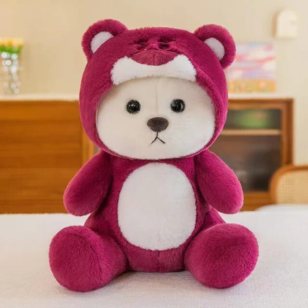 Hoodie Bear Teddy Bear Pink Maroon CuddlesGram